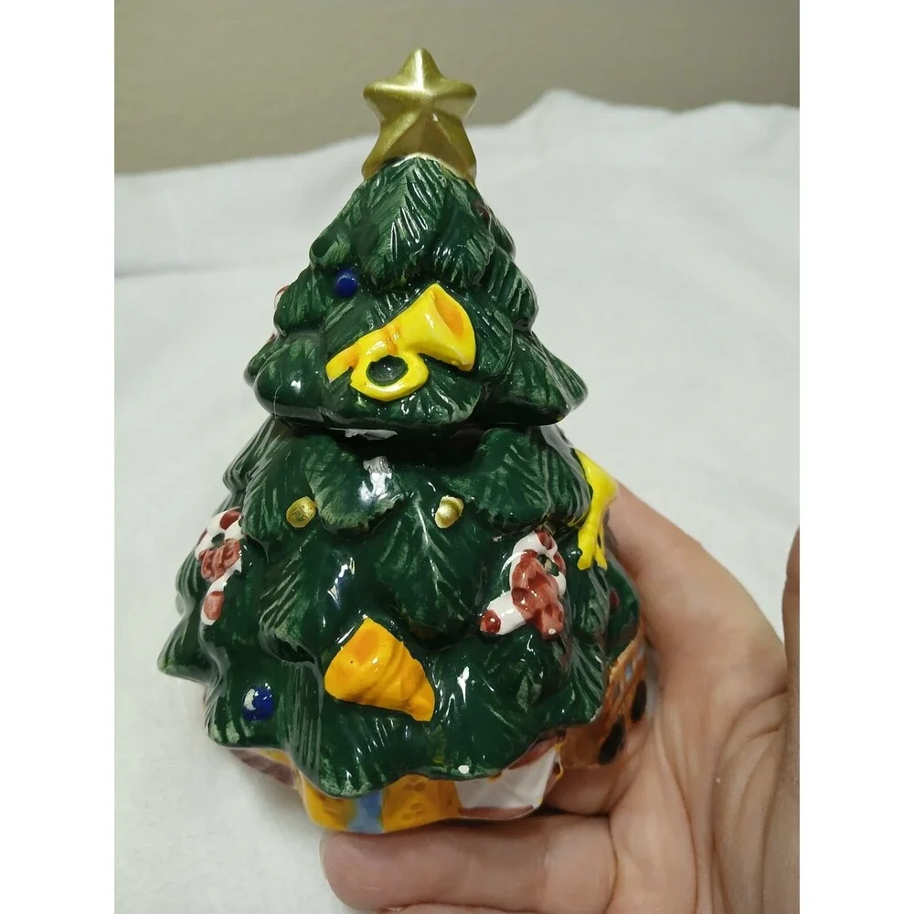Vtg Mini Christmas Tree Trinket Box 5.5